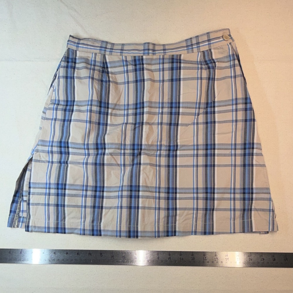 AW Golf women's Size 8, Beige/Blue Plaid Flat Front Cotton Blend Golf Skort